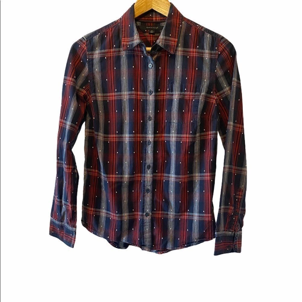 TOMMY HILFIGER Plaid Button Up Top Red & Blue S